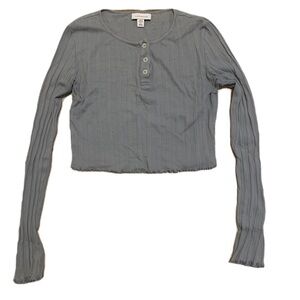 Topshop Light Blue/grey Ribbed Henley Crop Top - US 6